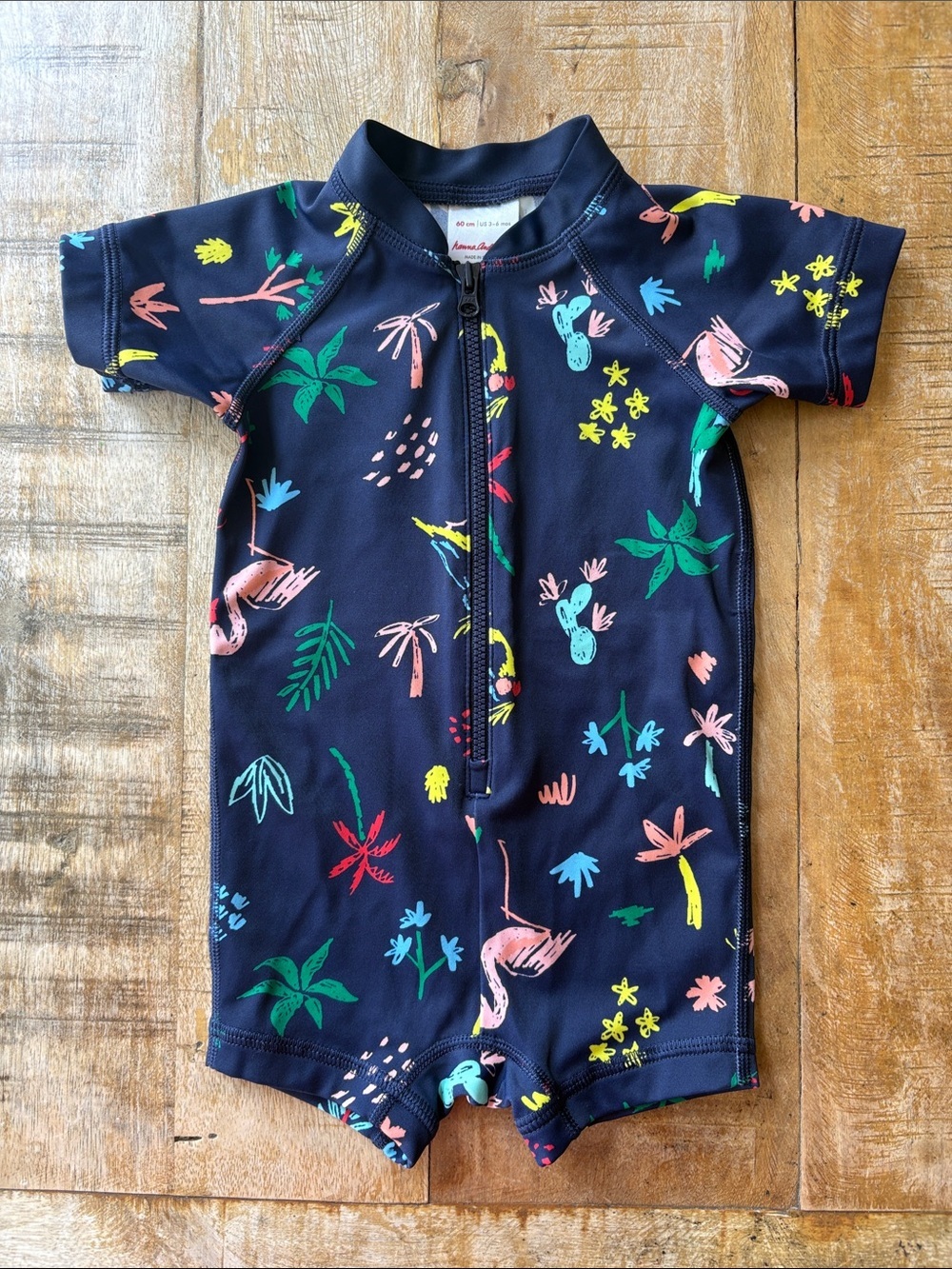 Hanna Andersson Navy Tropical Print Swim Suit size 60/3-6m